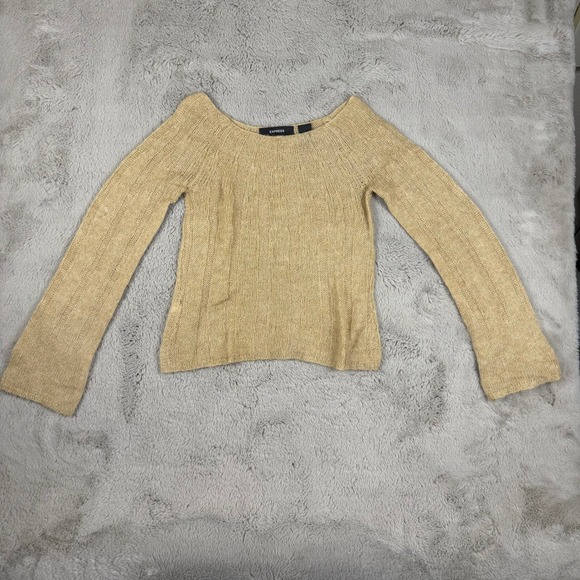 Express Sweaters - Express Knit Sweater Mohair Blend Long Sleeve Tan Lightweight Pullover Sz S Vtg